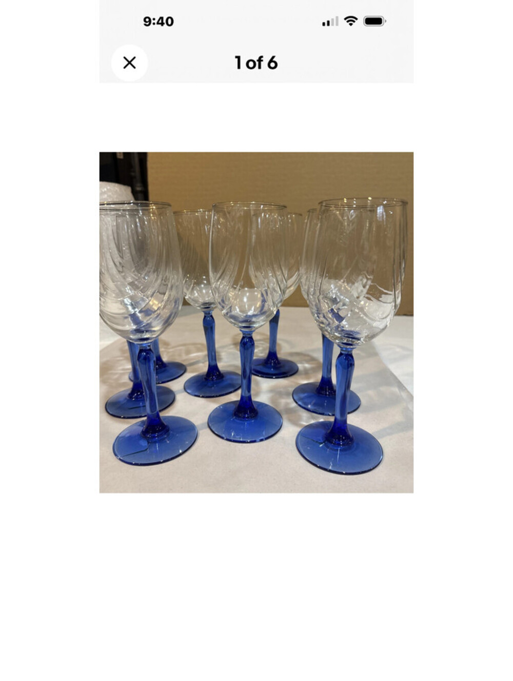 VTG LOT OF 8 LENOX COBALT BLUE SSwag Draped Wine Stem Glass Goblet Gold Rim8”